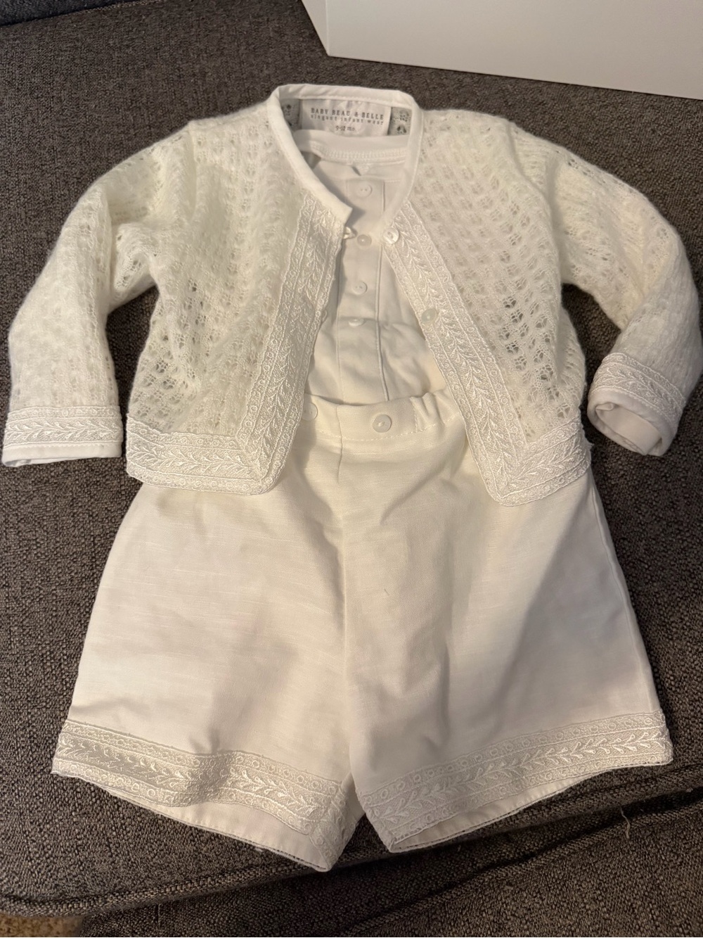 Baby Beau & Belle White Oliver Baptism Set shorts 12 Months